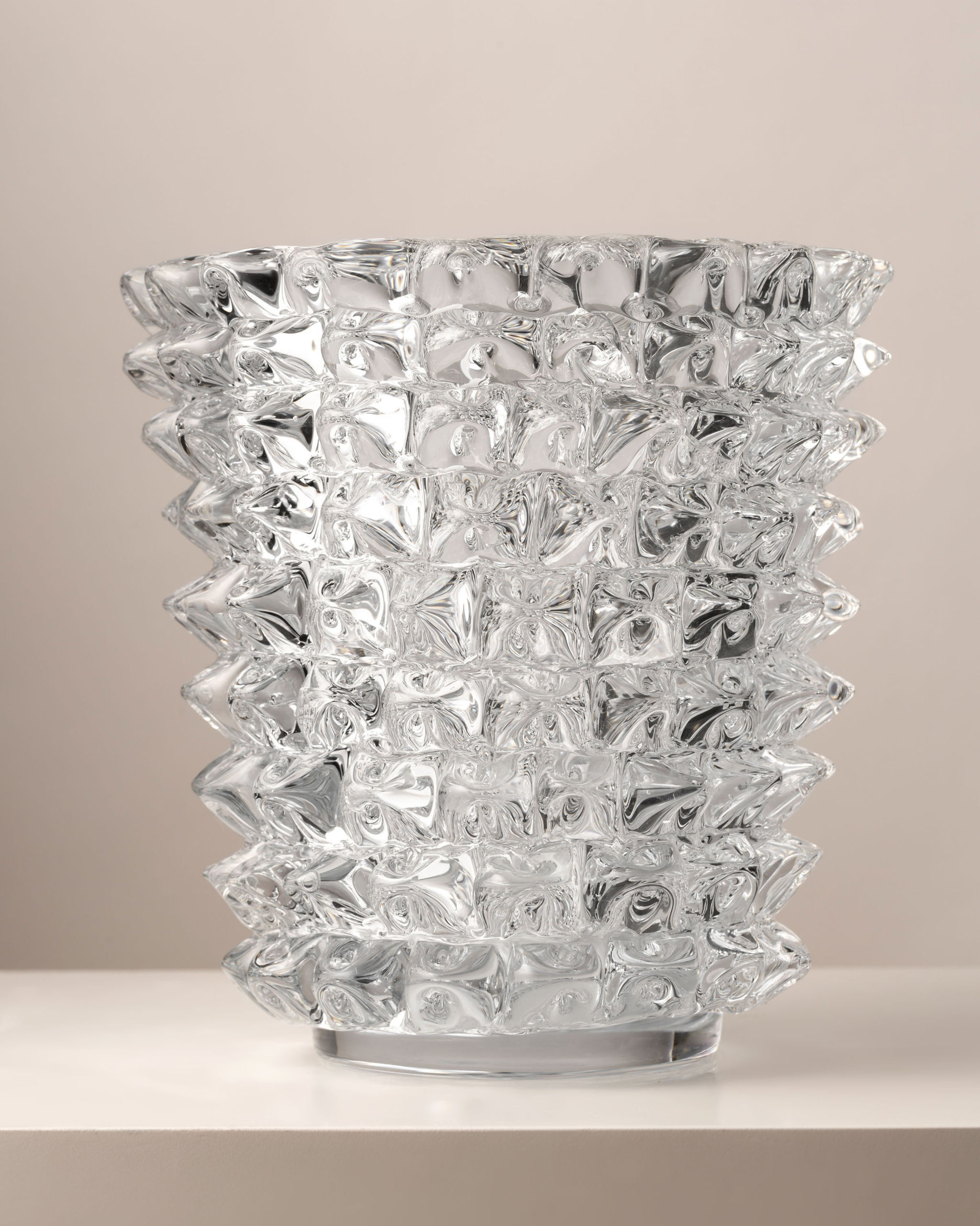 Sculptural Fiore Vase in clear glass, Murano-style design for modern interiors